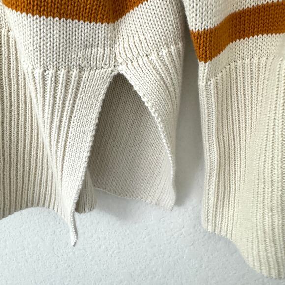 Gap Women Drop Shoulder Crew Sweater Size XL Cotton Striped Neutral Winter Beige - Picture 5 of 8